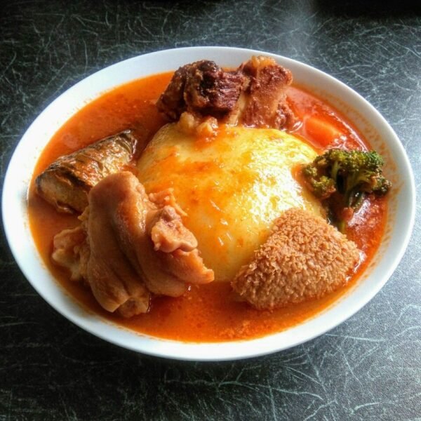 Fufu with Fish/Meat and Light/Palmnut/Groundnut/Ebunebune Soup