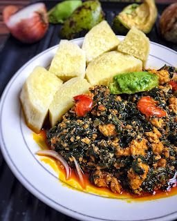 Bioled Yam and Palava Sauce